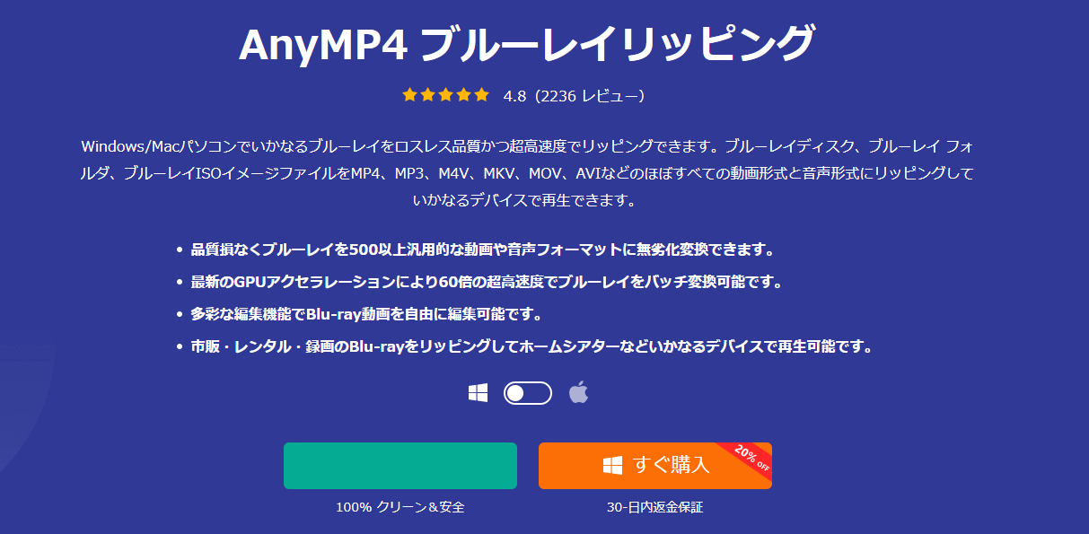 AnyMP4 ブルーレイリッピング